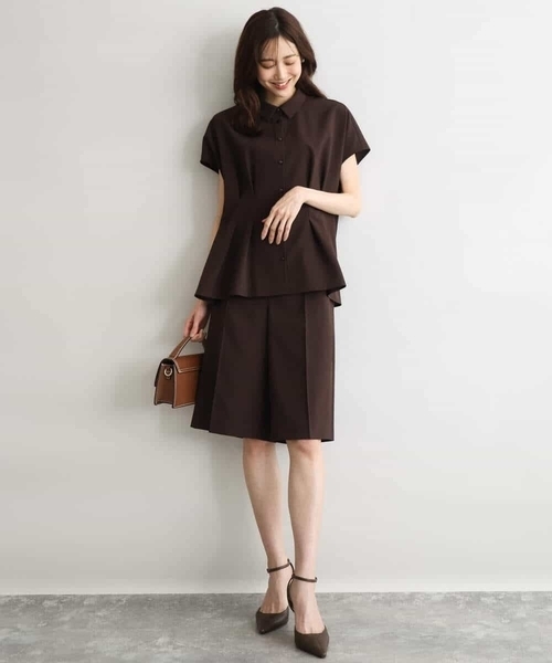 MK MICHEL KLEIN（エムケーミッシェルクラン）の「[洗える]リネンライクストレッチ ショートパンツ（スラックス・レディース・ベージュ/ブラウン・38）」の9枚目の写真