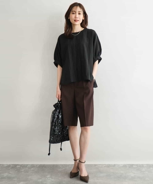 MK MICHEL KLEIN（エムケーミッシェルクラン）の「[洗える]リネンライクストレッチ ショートパンツ（スラックス・レディース・ベージュ/ブラウン・38）」の10枚目の写真