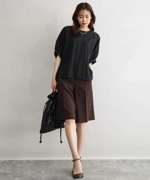 MK MICHEL KLEIN（エムケーミッシェルクラン）の「[洗える]リネンライクストレッチ ショートパンツ（スラックス・レディース・ベージュ/ブラウン・38）」の11枚目の写真
