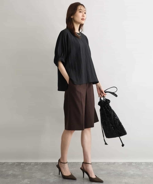 MK MICHEL KLEIN（エムケーミッシェルクラン）の「[洗える]リネンライクストレッチ ショートパンツ（スラックス・レディース・ベージュ/ブラウン・38）」の12枚目の写真