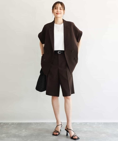 MK MICHEL KLEIN（エムケーミッシェルクラン）の「[洗える]リネンライクストレッチ ショートパンツ（スラックス・レディース・ベージュ/ブラウン・38）」の13枚目の写真