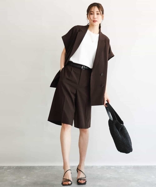 MK MICHEL KLEIN（エムケーミッシェルクラン）の「[洗える]リネンライクストレッチ ショートパンツ（スラックス・レディース・ベージュ/ブラウン・38）」の14枚目の写真