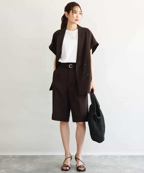 MK MICHEL KLEIN（エムケーミッシェルクラン）の「[洗える]リネンライクストレッチ ショートパンツ（スラックス・レディース・ベージュ/ブラウン・38）」の15枚目の写真