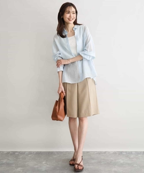 MK MICHEL KLEIN（エムケーミッシェルクラン）の「[洗える]リネンライクストレッチ ショートパンツ（スラックス・レディース・ベージュ/ブラウン・38）」の17枚目の写真