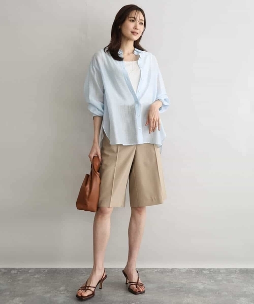 MK MICHEL KLEIN（エムケーミッシェルクラン）の「[洗える]リネンライクストレッチ ショートパンツ（スラックス・レディース・ベージュ/ブラウン・38）」の19枚目の写真