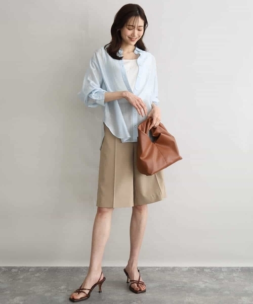 MK MICHEL KLEIN（エムケーミッシェルクラン）の「[洗える]リネンライクストレッチ ショートパンツ（スラックス・レディース・ベージュ/ブラウン・38）」の20枚目の写真