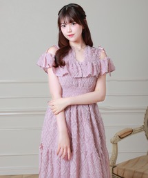 シャギー ジャガード フリル ティアード ロング ワンピース