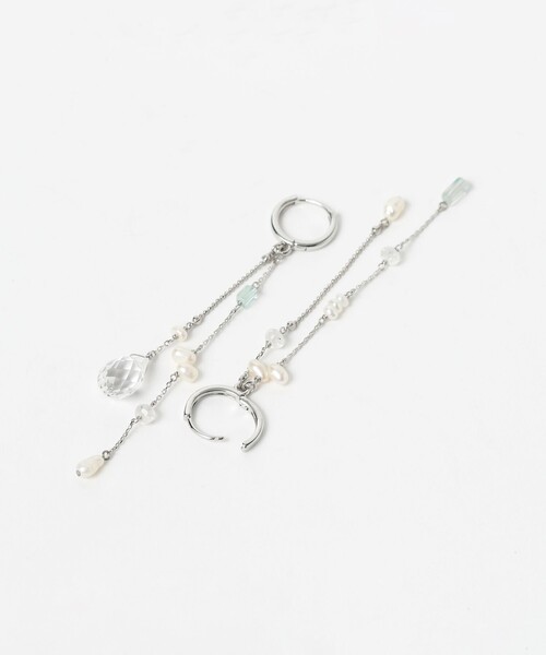 Ray BEAMS（レイビームス）の「淡水&ストーン フープ ピアス（ピアス（両耳用）・レディース・シルバー・ONE SIZE）」の2枚目の写真
