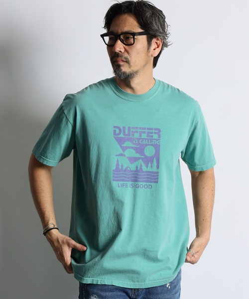 The DUFFER of ST.GEORGE(ザダファーオブセントジョージ)の「PIGMENT DYE GRAPHIC TEE:ピグメントダイ グラフィックTシャツ / 製品染め / USコットン / バイオウォッシュ / アウトドア / ヴィンテージ加工(Tシャツ/カットソー・メンズ・イエロー/パープル/ターコイズブルー/チャコールグレー・SMALL/X-LARGE/LARGE/MEDIUM)」の7枚目の写真