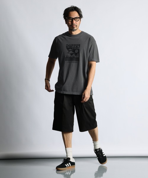 The DUFFER of ST.GEORGE(ザダファーオブセントジョージ)の「PIGMENT DYE GRAPHIC TEE:ピグメントダイ グラフィックTシャツ / 製品染め / USコットン / バイオウォッシュ / アウトドア / ヴィンテージ加工(Tシャツ/カットソー・メンズ・イエロー/パープル/ターコイズブルー/チャコールグレー・SMALL/X-LARGE/LARGE/MEDIUM)」の6枚目の写真