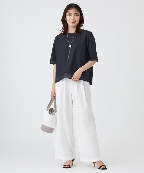 TRANS WORK(トランスワーク)の「【ウォッシャブル】ジョーゼットジャージカットソー(Tシャツ/カットソー・レディース・オフホワイト/ブルー/ネイビー・38/40)」の7枚目の写真