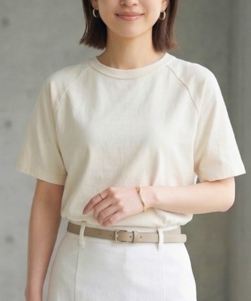 MULEXS（ミューレクス）の「【接触冷感/残りわずか】シルケットコットン100 ラグランスリーブTシャツ / 綿100% 半袖トップス（Tシャツ/カットソー・レディース・ライトブルー/ブラック/アイボリー/ライトピンク・L/M）」の2枚目の写真