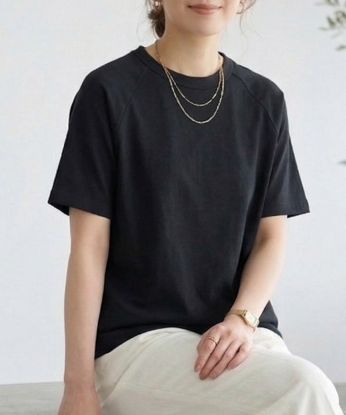 MULEXS（ミューレクス）の「【接触冷感/残りわずか】シルケットコットン100 ラグランスリーブTシャツ / 綿100% 半袖トップス（Tシャツ/カットソー・レディース・ライトブルー/ブラック/アイボリー/ライトピンク・L/M）」の3枚目の写真
