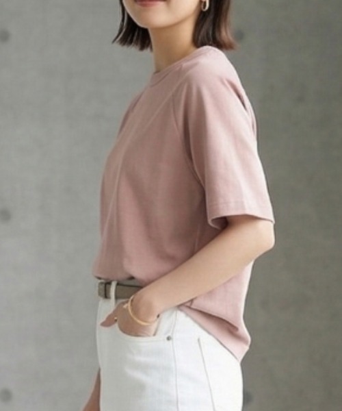 MULEXS（ミューレクス）の「【接触冷感/残りわずか】シルケットコットン100 ラグランスリーブTシャツ / 綿100% 半袖トップス（Tシャツ/カットソー・レディース・ライトブルー/ブラック/アイボリー/ライトピンク・L/M）」の6枚目の写真
