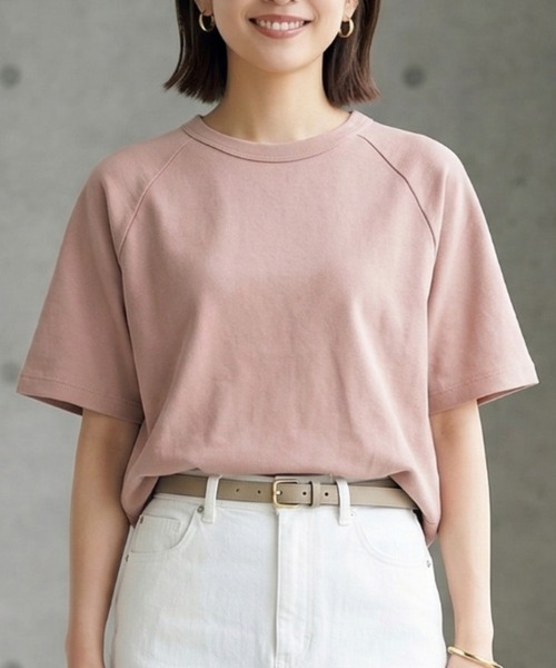 MULEXS（ミューレクス）の「【接触冷感/残りわずか】シルケットコットン100 ラグランスリーブTシャツ / 綿100% 半袖トップス（Tシャツ/カットソー・レディース・ライトブルー/ブラック/アイボリー/ライトピンク・L/M）」の5枚目の写真