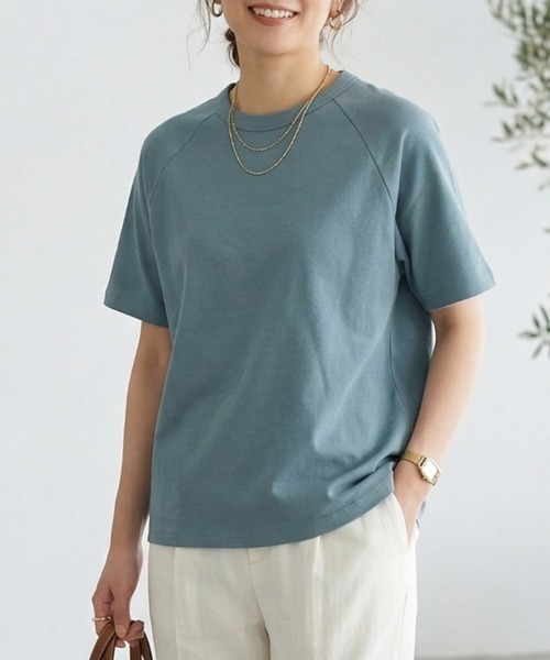 MULEXS（ミューレクス）の「【接触冷感/残りわずか】シルケットコットン100 ラグランスリーブTシャツ / 綿100% 半袖トップス（Tシャツ/カットソー・レディース・ライトブルー/ブラック/アイボリー/ライトピンク・L/M）」の9枚目の写真