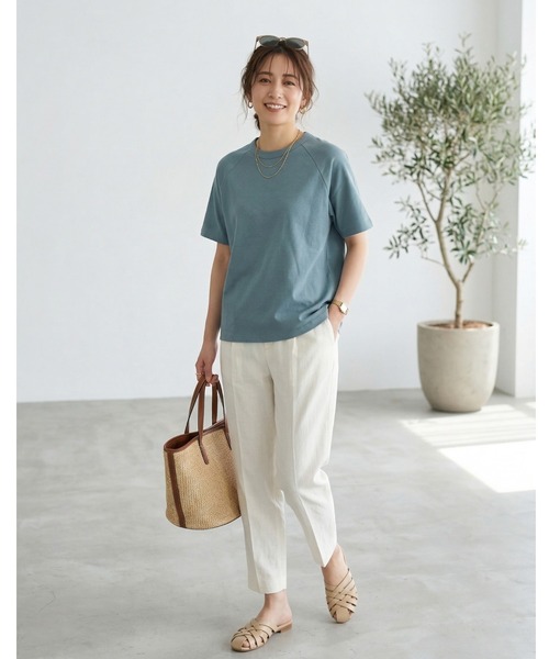 MULEXS（ミューレクス）の「【接触冷感/残りわずか】シルケットコットン100 ラグランスリーブTシャツ / 綿100% 半袖トップス（Tシャツ/カットソー・レディース・ライトブルー/ブラック/アイボリー/ライトピンク・L/M）」の15枚目の写真