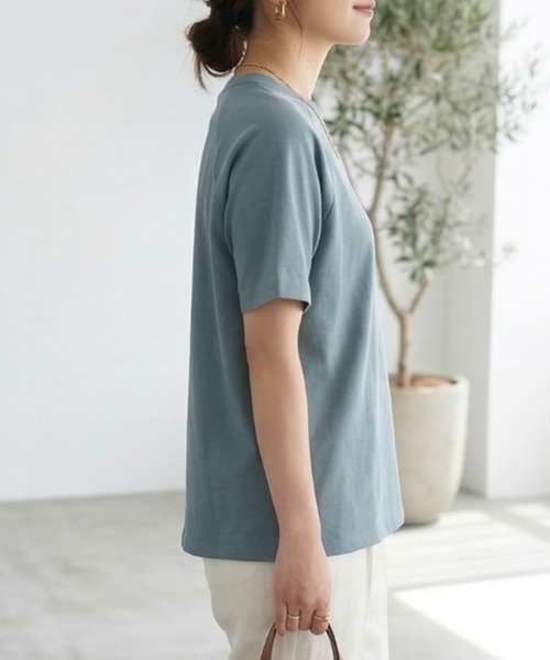 MULEXS（ミューレクス）の「【接触冷感/残りわずか】シルケットコットン100 ラグランスリーブTシャツ / 綿100% 半袖トップス（Tシャツ/カットソー・レディース・ライトブルー/ブラック/アイボリー/ライトピンク・L/M）」の10枚目の写真