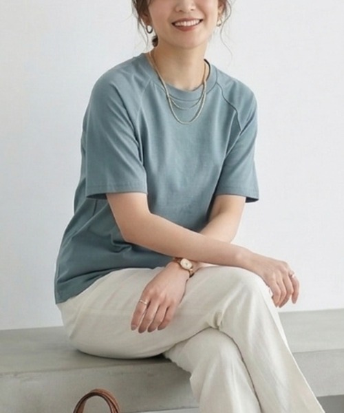 MULEXS（ミューレクス）の「【接触冷感/残りわずか】シルケットコットン100 ラグランスリーブTシャツ / 綿100% 半袖トップス（Tシャツ/カットソー・レディース・ライトブルー/ブラック/アイボリー/ライトピンク・L/M）」の13枚目の写真
