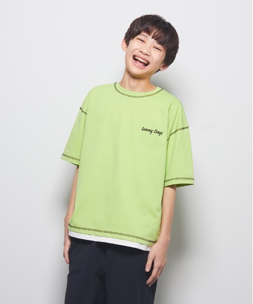 Right-on(ライトオン)の「Refurbish(リファービッシュ)フェイクレイヤードTシャツ(Tシャツ/カットソー・キッズ・グリーン/ブラック/ベージュ・120/130/140/150/160/110)」の3枚目の写真