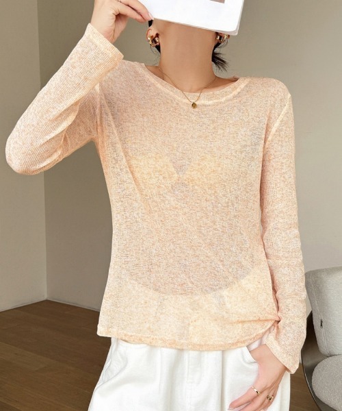 Ritzy(リッツィー)の「5色展開シンプルニュアンスシアーロングスリーブトップス(Tシャツ/カットソー・レディース・イエロー/ピンク/ホワイト/グレー/ブラック・L/M)」の5枚目の写真