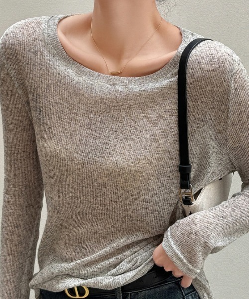 Ritzy(リッツィー)の「5色展開シンプルニュアンスシアーロングスリーブトップス(Tシャツ/カットソー・レディース・イエロー/ピンク/ホワイト/グレー/ブラック・L/M)」の13枚目の写真