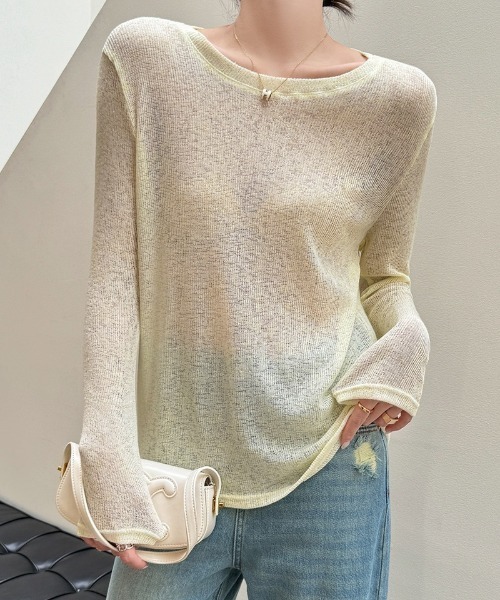 Ritzy(リッツィー)の「5色展開シンプルニュアンスシアーロングスリーブトップス(Tシャツ/カットソー・レディース・イエロー/ピンク/ホワイト/グレー/ブラック・L/M)」の12枚目の写真