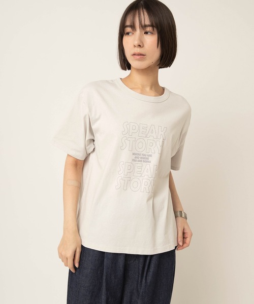 RNA-N(アールエヌエーエヌ)の「M2649 SPEAK発泡プリントT(Tシャツ/カットソー・レディース・オフホワイト/グレー/グリーン・FREE)」の4枚目の写真