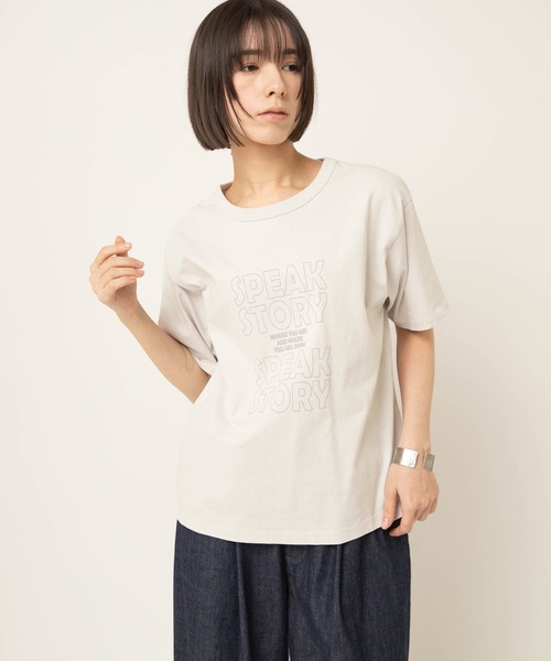 RNA-N(アールエヌエーエヌ)の「M2649 SPEAK発泡プリントT(Tシャツ/カットソー・レディース・オフホワイト/グレー/グリーン・FREE)」の5枚目の写真