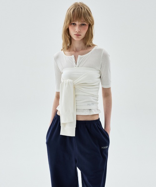 Mardi Mercredi(マルディメクルディ)の「JOGGER PANTS MARDI LOGO HOTFIX / ジョガー パンツ マルディ ロゴ ホットフィックス(スウェットパンツ・レディース・ネイビー/アイボリー/ブラック/グレー・FREE)」の12枚目の写真