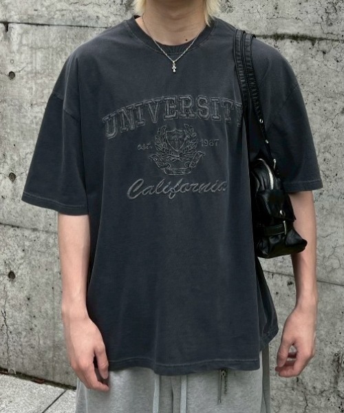 Chikashitsu +(チカシツプラス)の「【Chikashitsu +】Pigment university t-shirt / 【チカシツプラス】ピグメントユニバーシティ半袖Tシャツ(Tシャツ/カットソー・メンズ・ブラック/ネイビー/チャコール・ONE SIZE)」の8枚目の写真