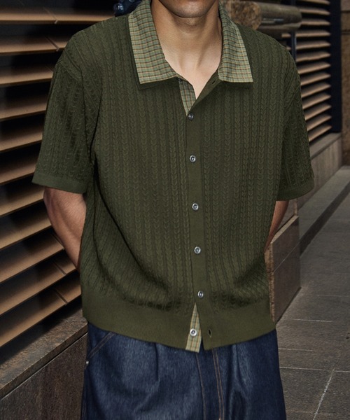 Cable Knit Check Layered Shirt — рубашка‑пуловер с плетёным узором