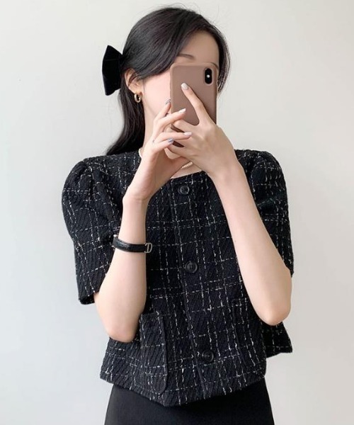 semplice(センプリチェ)の「ショートコート【韓国ファッション】(その他アウター・レディース・ブラック/ホワイト・F)」の3枚目の写真