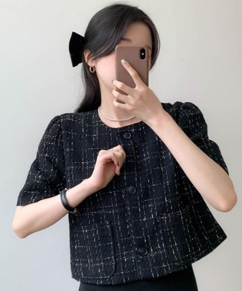 semplice(センプリチェ)の「ショートコート【韓国ファッション】(その他アウター・レディース・ブラック/ホワイト・F)」の5枚目の写真