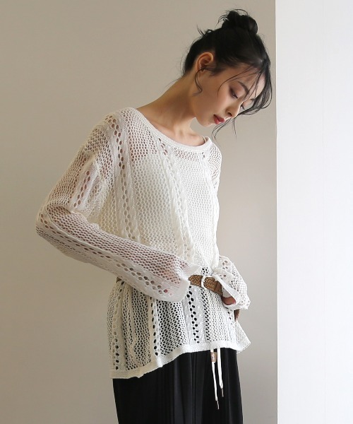 No one knows（ノーワンノーズ）の「ZOZO限定 透かし編みニットプルオーバー(インナーとベルト付き)3点セット（アンサンブル・レディース・キナリ・FREE）」の7枚目の写真