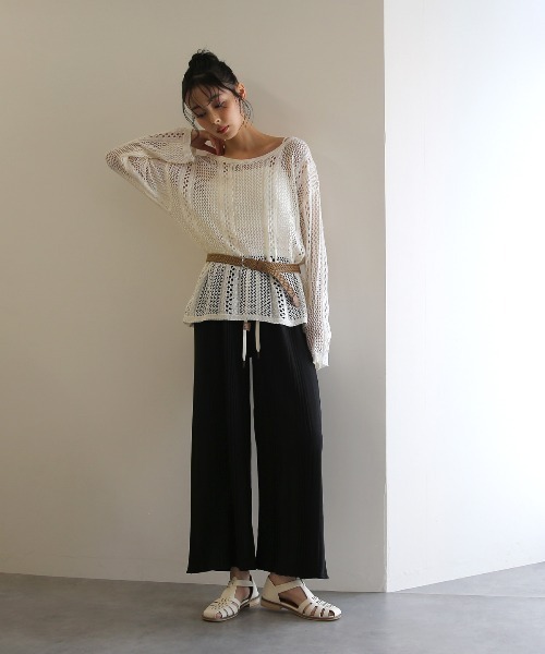 No one knows（ノーワンノーズ）の「ZOZO限定 透かし編みニットプルオーバー(インナーとベルト付き)3点セット（アンサンブル・レディース・キナリ・FREE）」の9枚目の写真