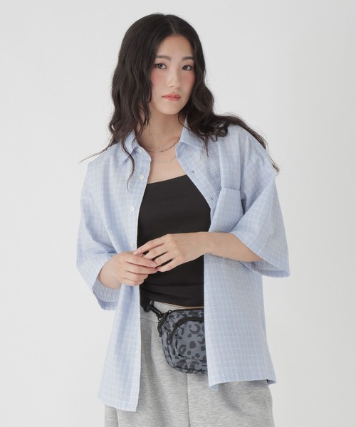GLOBAL WORK(グローバルワーク)の「サッカーシャツ半袖/684046(シャツ/ブラウス・レディース・オフホワイト/スカイブルー・FREE)」の10枚目の写真