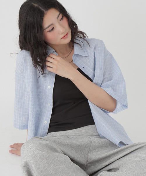 GLOBAL WORK(グローバルワーク)の「サッカーシャツ半袖/684046(シャツ/ブラウス・レディース・オフホワイト/スカイブルー・FREE)」の13枚目の写真