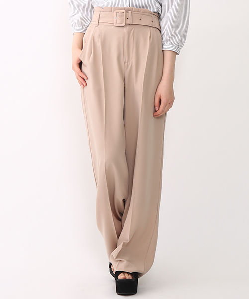 one after another NICE CLAUP（ワンアフターアナザーナイスクラップ）の「【ナイスクラップ】センタープレスベルト付きパンツ（その他パンツ・レディース・ベージュ/ネイビー/ブルー・FREE）」の2枚目の写真