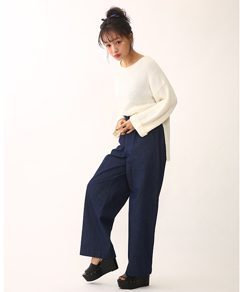 one after another NICE CLAUP（ワンアフターアナザーナイスクラップ）の「【ナイスクラップ】センタープレスベルト付きパンツ（その他パンツ・レディース・ベージュ/ネイビー/ブルー・FREE）」の16枚目の写真