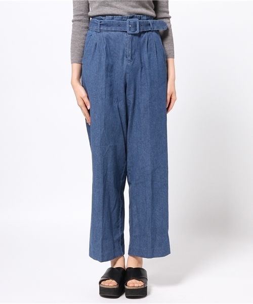 one after another NICE CLAUP（ワンアフターアナザーナイスクラップ）の「【ナイスクラップ】センタープレスベルト付きパンツ（その他パンツ・レディース・ベージュ/ネイビー/ブルー・FREE）」の4枚目の写真