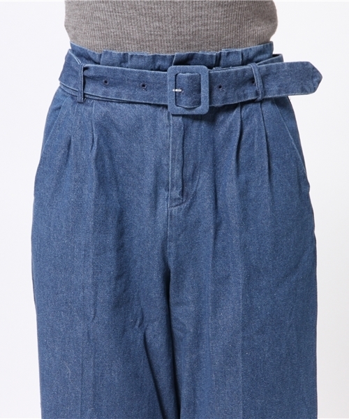 one after another NICE CLAUP（ワンアフターアナザーナイスクラップ）の「【ナイスクラップ】センタープレスベルト付きパンツ（その他パンツ・レディース・ベージュ/ネイビー/ブルー・FREE）」の7枚目の写真