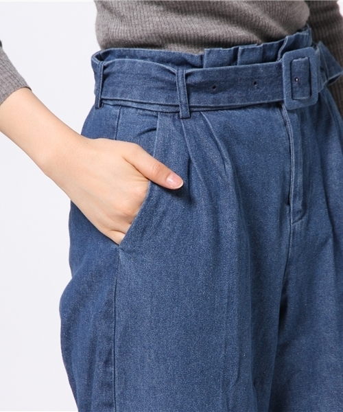 one after another NICE CLAUP（ワンアフターアナザーナイスクラップ）の「【ナイスクラップ】センタープレスベルト付きパンツ（その他パンツ・レディース・ベージュ/ネイビー/ブルー・FREE）」の9枚目の写真