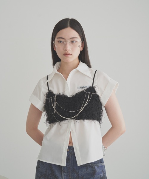 SOEMIN(ソミン)の「Cuffed short sleeve shirt/ロールアップ半袖シャツ(シャツ/ブラウス・レディース・ブラック/ベージュ/ホワイト・FREE)」の4枚目の写真