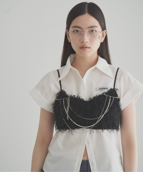 SOEMIN(ソミン)の「Cuffed short sleeve shirt/ロールアップ半袖シャツ(シャツ/ブラウス・レディース・ブラック/ベージュ/ホワイト・FREE)」の5枚目の写真