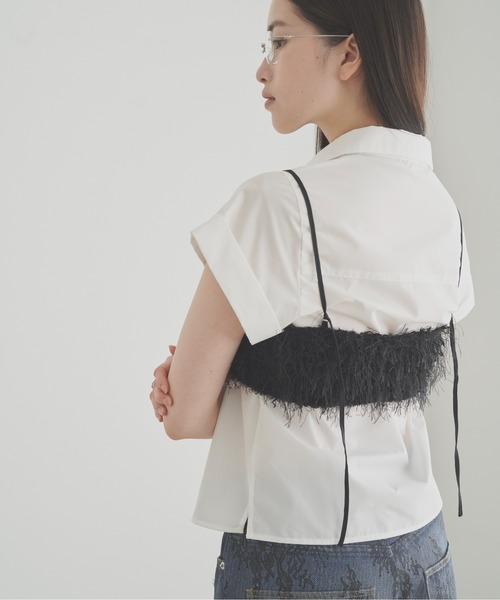 SOEMIN(ソミン)の「Cuffed short sleeve shirt/ロールアップ半袖シャツ(シャツ/ブラウス・レディース・ブラック/ベージュ/ホワイト・FREE)」の7枚目の写真