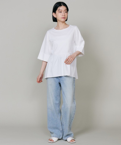 I.T.'S international(イッツインターナショナル)の「スーピマコットン ペプラムギャザープルオーバー(Tシャツ/カットソー・レディース・ダークブラウン/ネイビー/ホワイト・フリー)」の12枚目の写真
