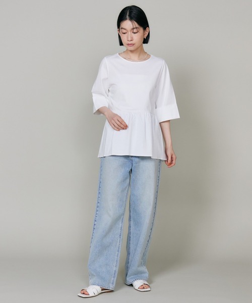I.T.'S international(イッツインターナショナル)の「スーピマコットン ペプラムギャザープルオーバー(Tシャツ/カットソー・レディース・ダークブラウン/ネイビー/ホワイト・フリー)」の13枚目の写真