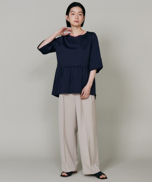 I.T.'S international(イッツインターナショナル)の「スーピマコットン ペプラムギャザープルオーバー(Tシャツ/カットソー・レディース・ダークブラウン/ネイビー/ホワイト・フリー)」の21枚目の写真