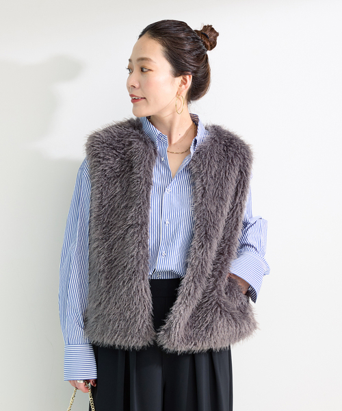 B.C STOCK（ベーセーストック）の「FUR VEST（ベスト・レディース・グレー/ベージュ/アイボリー・FREE）」の8枚目の写真